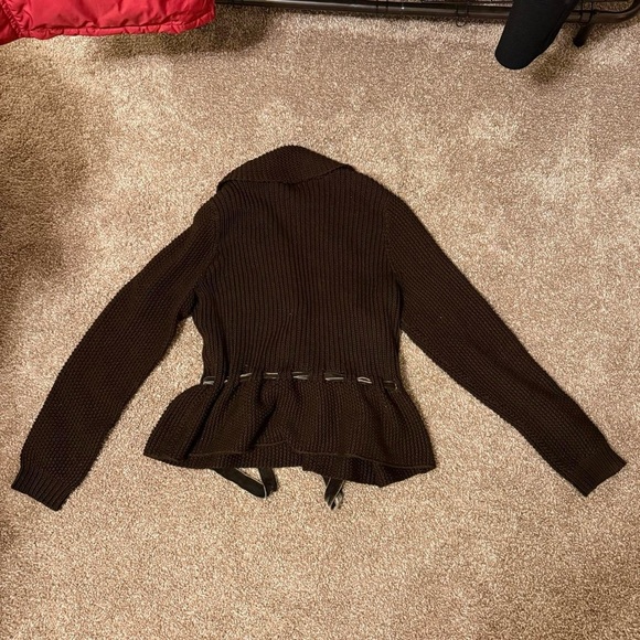 Ralph Lauren Women Brown Chunky Knit Tie-Front Cotton Sweater Velvet Belt Sz XL - Picture 2 of 7